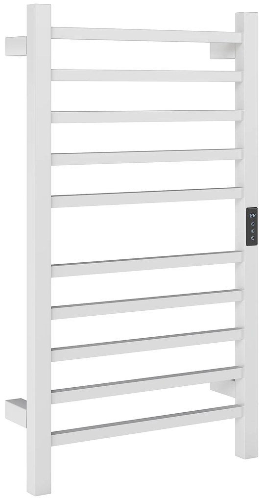 HOMCOM Toallero Elétrico de Parede 110W com Controlo WIFI Ecrã Tátil Temporizador 10 Barras Temperatura Ajustável Baixo Consumo IPX4 45x11x80 cm  Branco