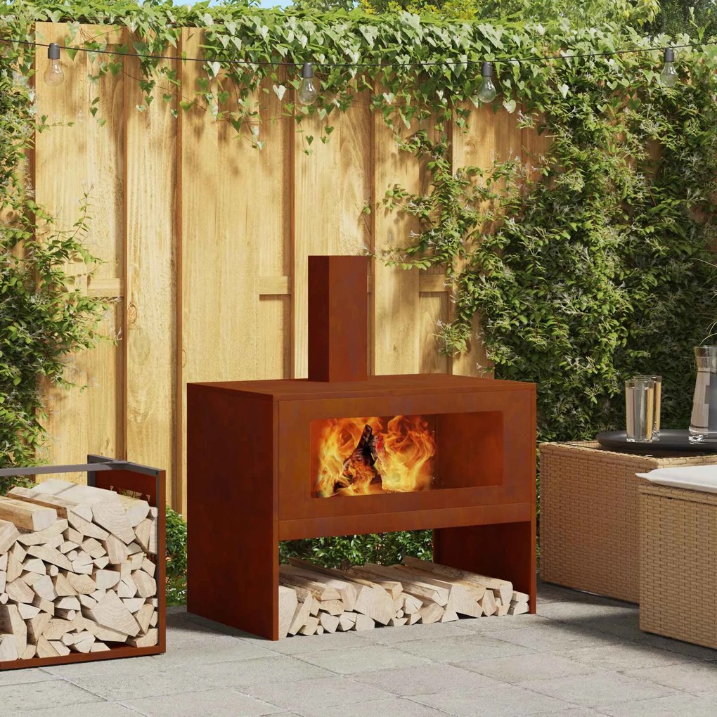 vidaXL Fire Pit Castanho 80 x 50 x 96 cm Aço resistente às intempéries