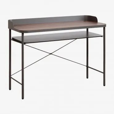Secretária 120x50 Cm Em Aço E Mdf Kerobert Cinza Granito - Madeira Escura - Sklum