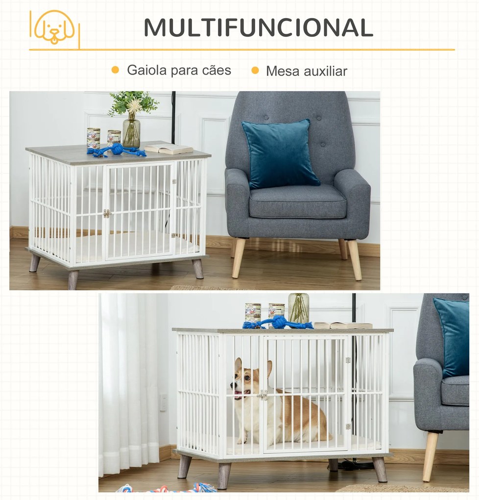 PawHut Gaiola para Cães de Madeira 86x60x70cm Gaiola para Cães com Ban