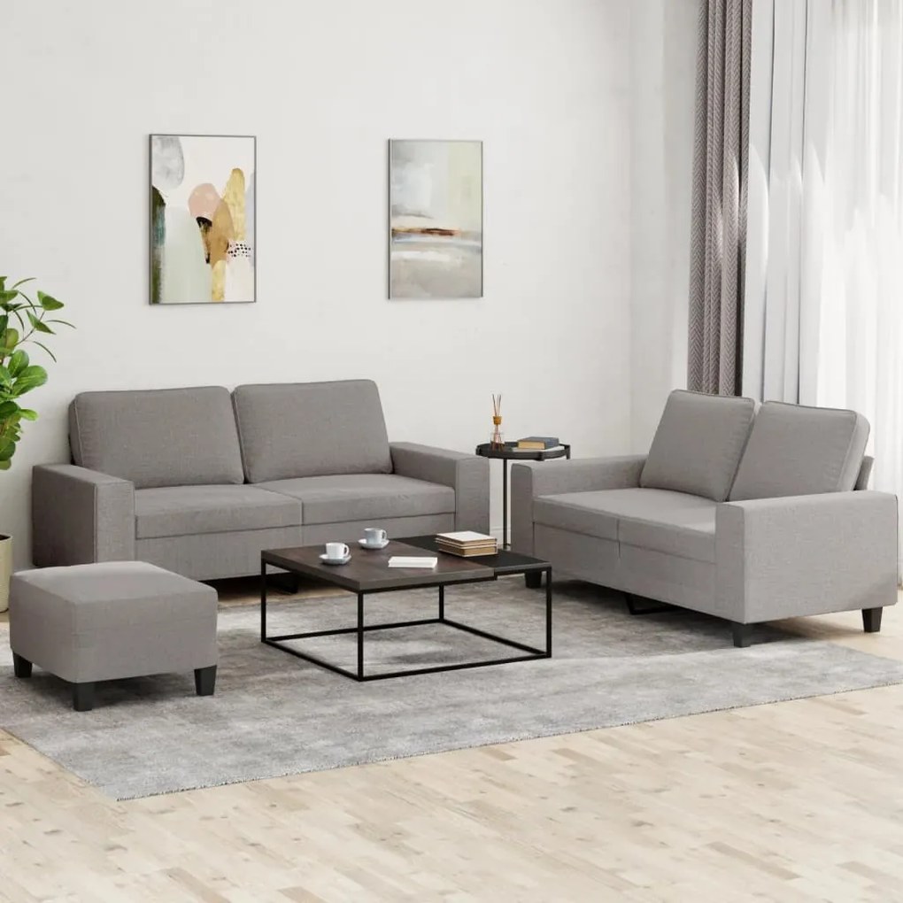 vidaXL 3 pcs conjunto de sofás tecido cinzento-acastanhado
