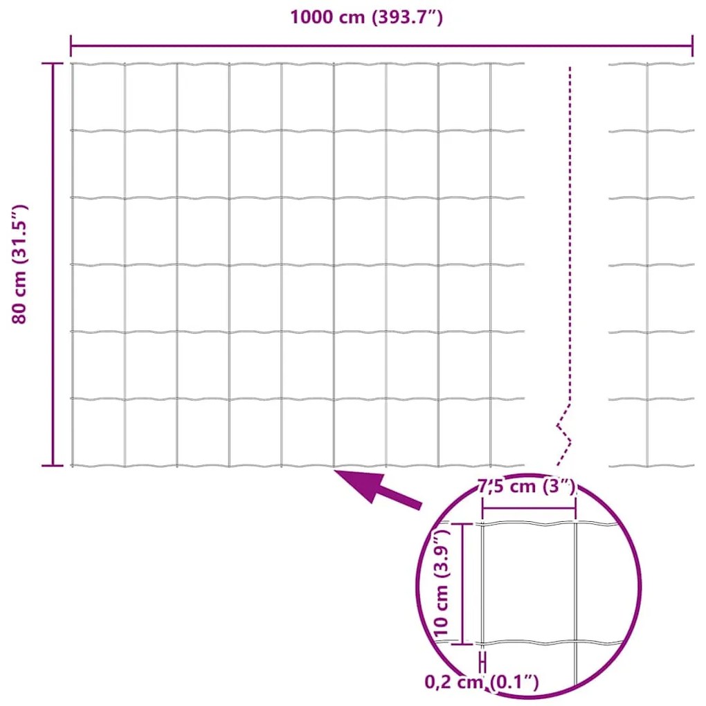 Cerca Euro com 5 Postes U Prateado 0,8x10 m Aço