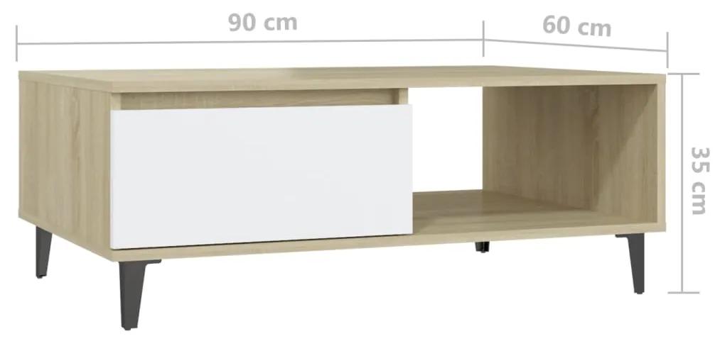Mesa de centro 90x60x35 cm contraplacado branco/carvalho sonoma