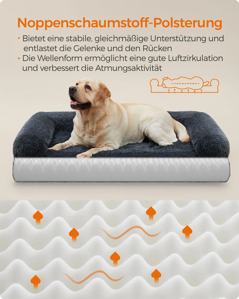 Cama para cães XXL Cobertura amovível e lavável 122 x 85 x 24 cm Cinzento escuro