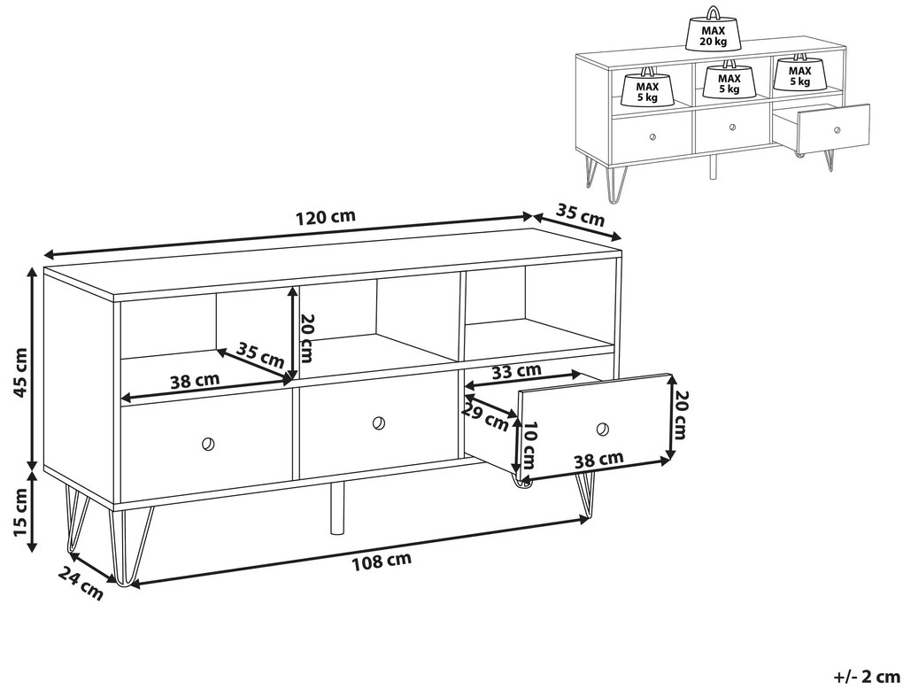 Móvel de TV com 3 gavetas e 3 prateleiras em madeira escura e branco FOSTON Beliani
