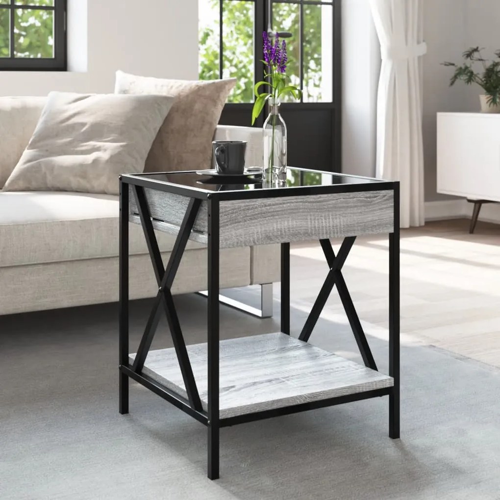 Mesa de centro luzes LED Infinity 40x40x49 cm cinzento sonoma