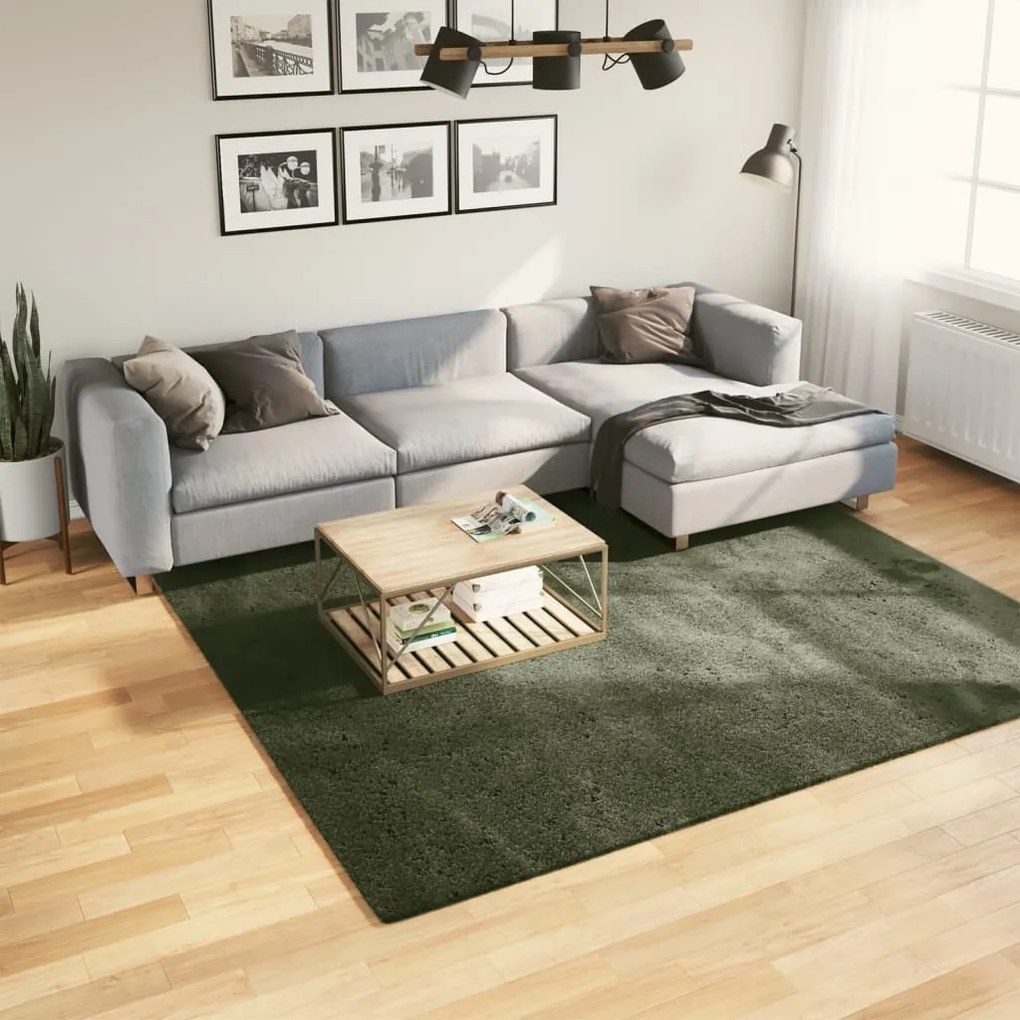 vidaXL Tapete pelo curto macio lavável HUARTE 240x240cm verde-floresta