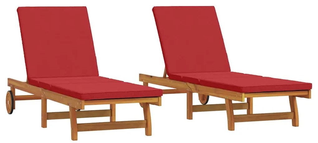 Camas de Sol vidaXL 2 pcs com Rodas e Almofada em Madeira Sólida de Ac