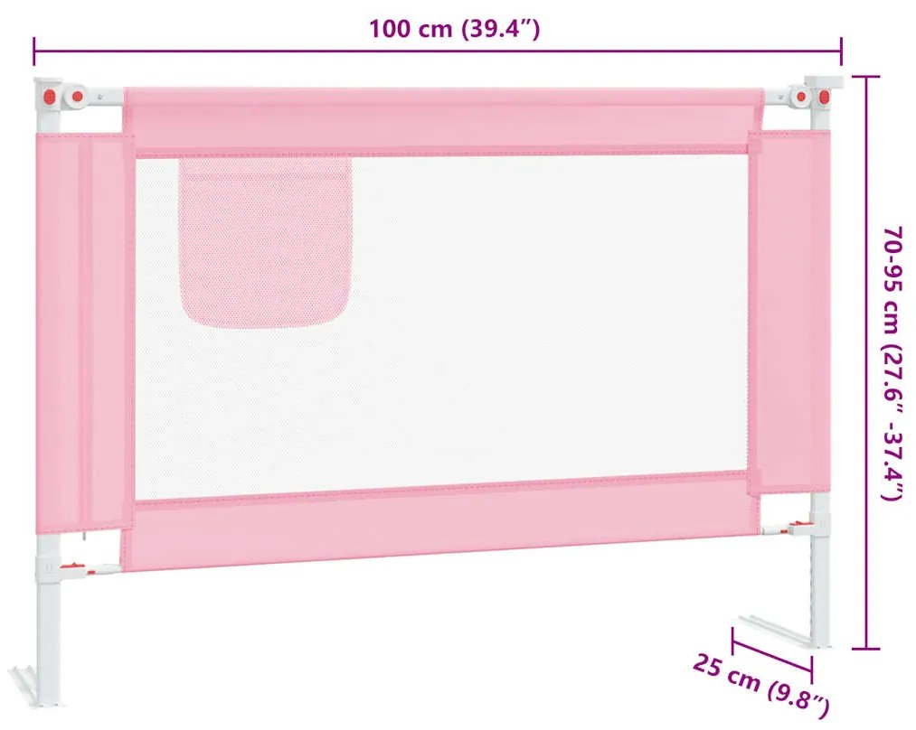 Barra de segurança p/ cama infantil tecido 100x25 cm rosa
