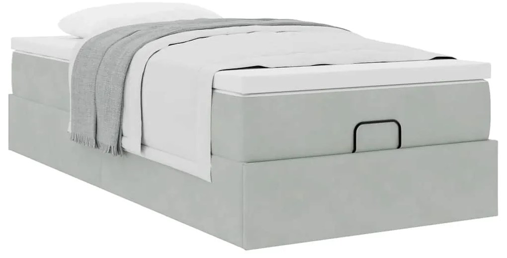 Estrutura cama otomana colchão 90x200 cm veludo cinzento claro