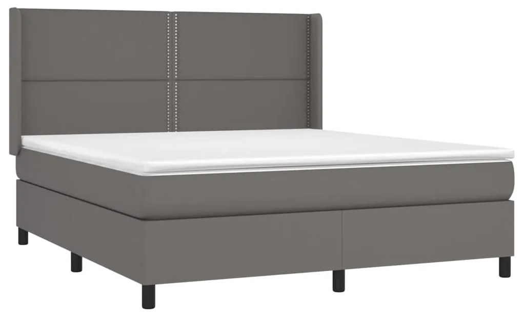 Cama box spring c/ colchão/LED 180x200cm couro artificial cinza