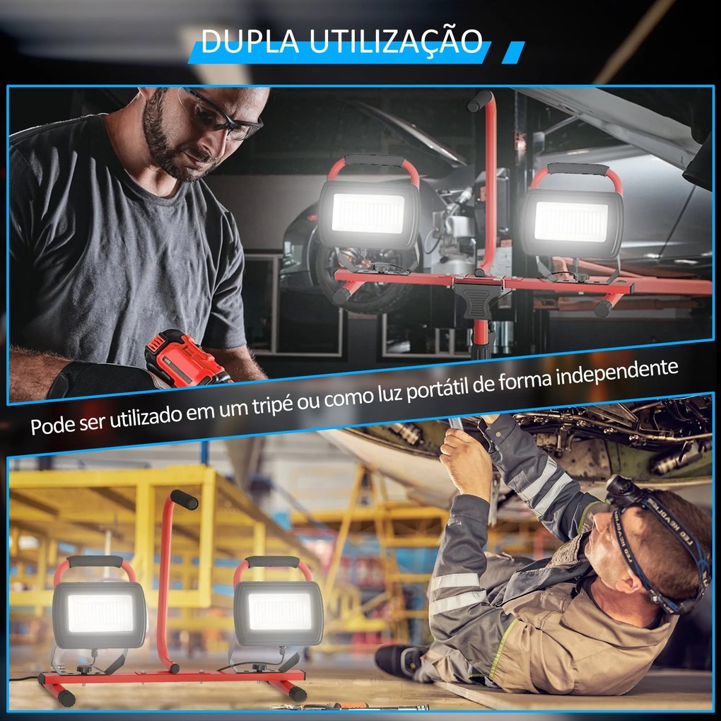 Projetor LED Duplo Recarregável de Alumínio com Tripé Dobrável 8500 Lú