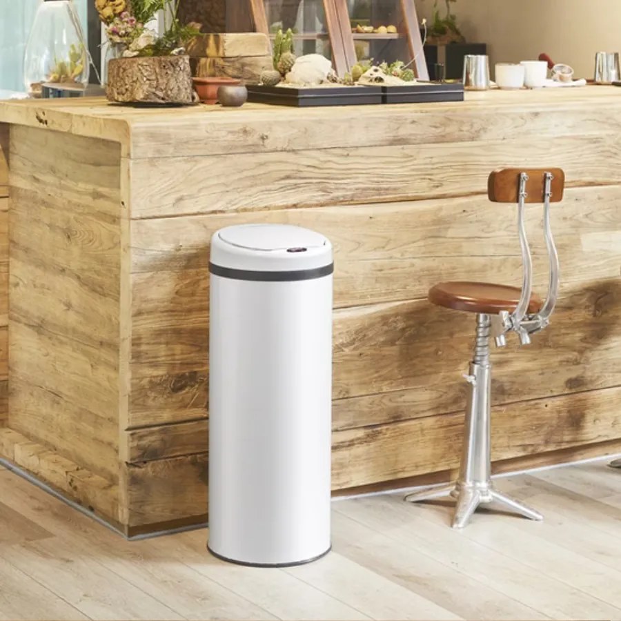 Caixote do lixo em aço inoxidável com sensor e até 30 L, Ø30 x 53 cm Branco