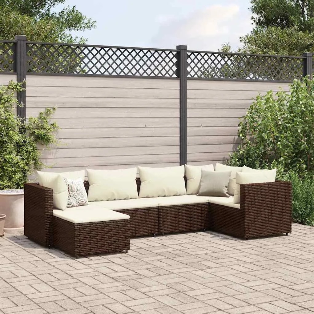 vidaXL 6 pcs conj. lounge jardim c/ almofadões 6 pcs vime PE castanho