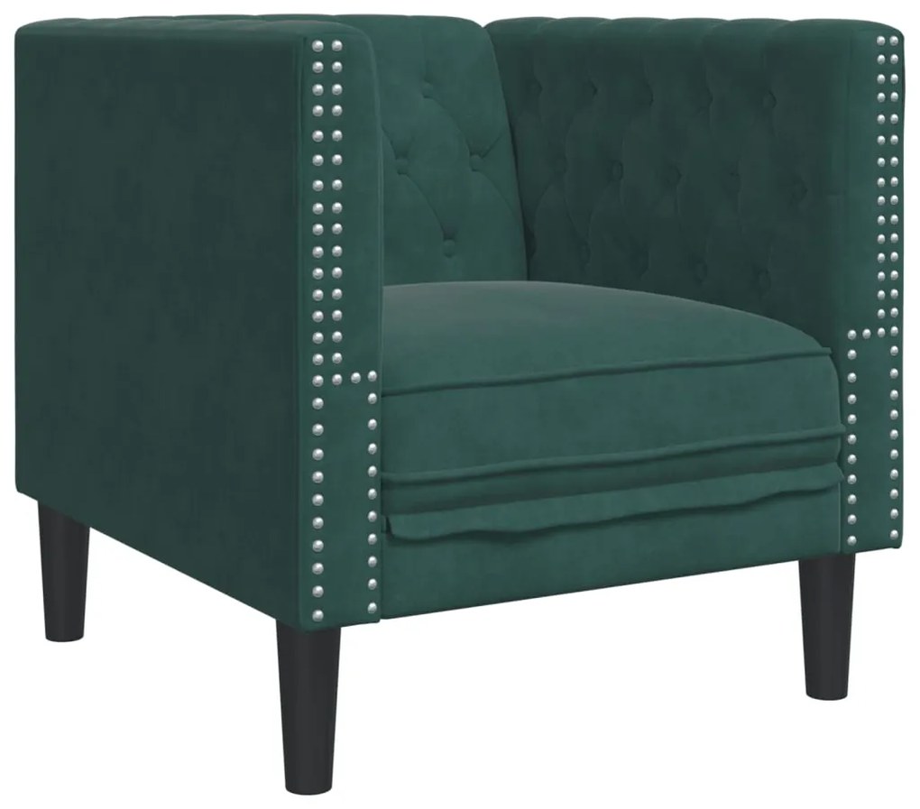 3 pcs conj. de sofás chesterfield com rolos veludo verde-escuro