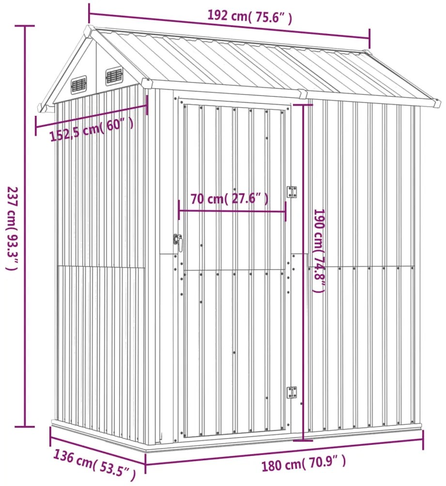 Abrigo de jardim 192x152,5x237 cm aço galvanizado castanho