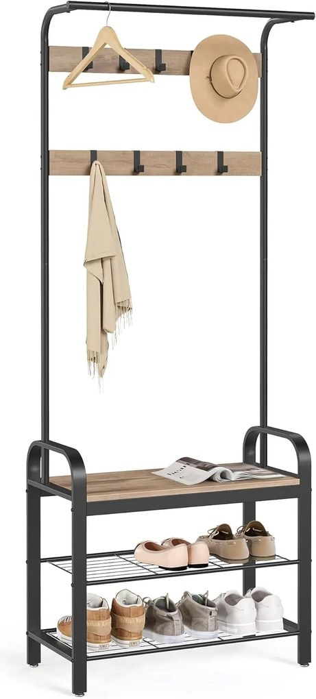 Pendurador de casacos com banco para sapatos, 4 em 1. | VASAGLE | 73,6 x 34 x 182,5 cm | HSR040K02.