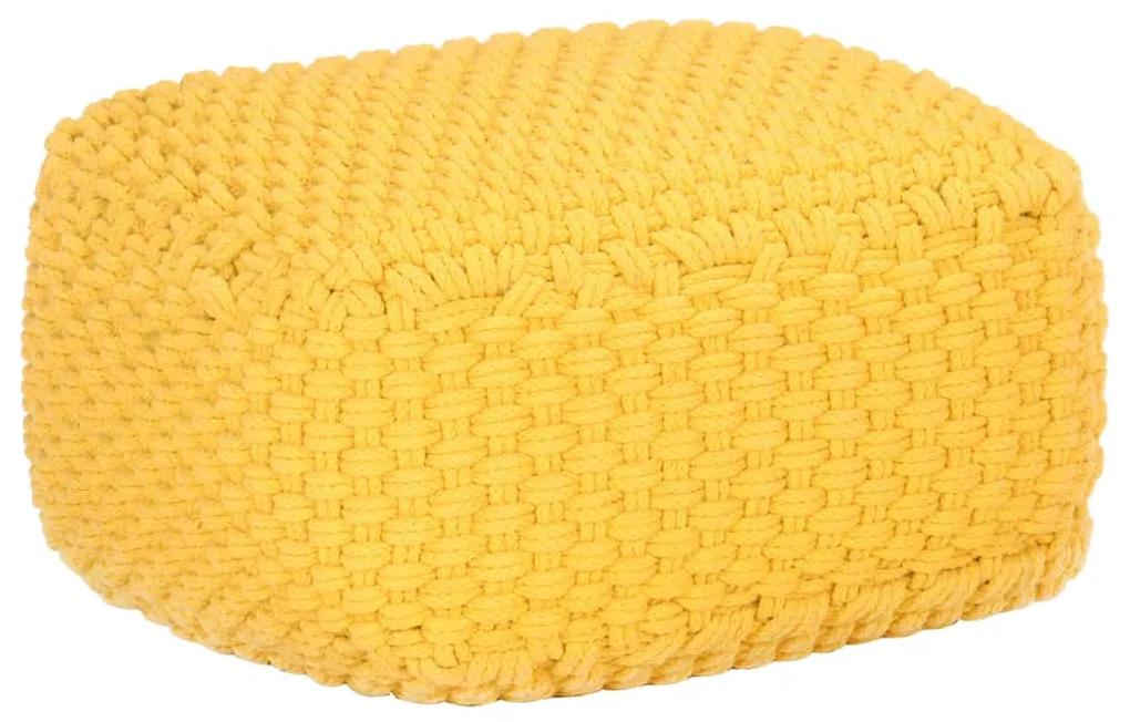 287602 vidaXL Pufe tricotado à mão 50x50x30 cm algodão amarelo mostarda