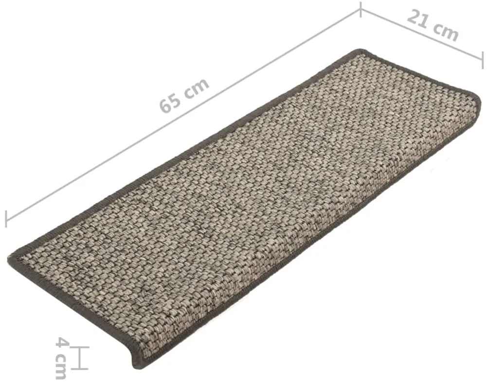 Tapetes de escada adesivos 15 pcs 65x21x4 cm cinzento e bege