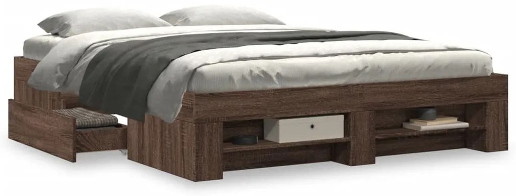 Estrutura de cama s/ colchão deriv. madeira carvalho castanho
