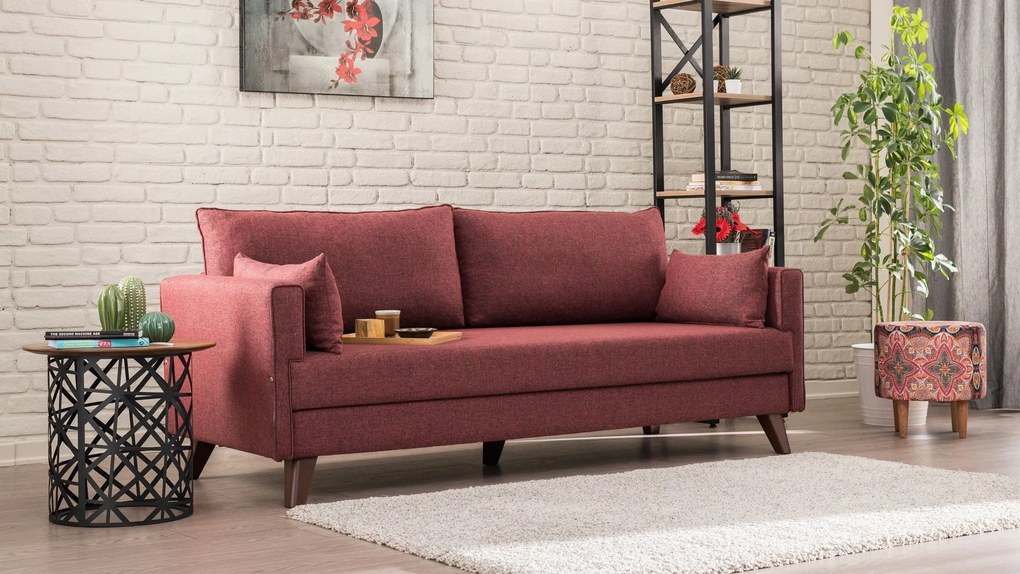 Sofá de 3 Lugares Bella – Vermelho Claret – 208x85x81 cm