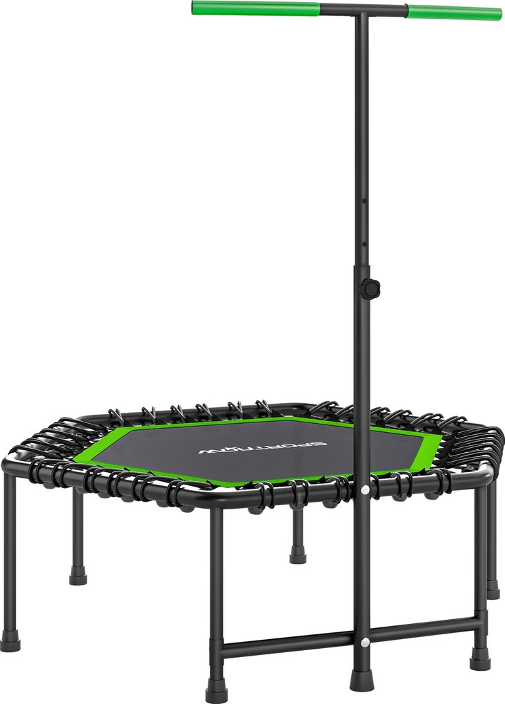 SPORTNOW Trampolim Fitness 114x114x132 cm com Guiador Ajustável em 3 Níveis Estrutura de Aço para Treino de Perna Corpo Verde | Aosom Portugal