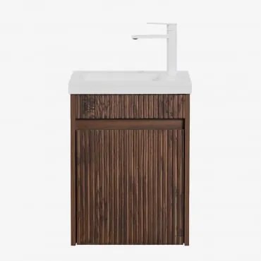 Conjunto De Móvel De Casa De Banho Suspenso Em Madeira Com Lavatório Integrado Narek Madeira Escura & Sem Espelho & Branco - Sklum