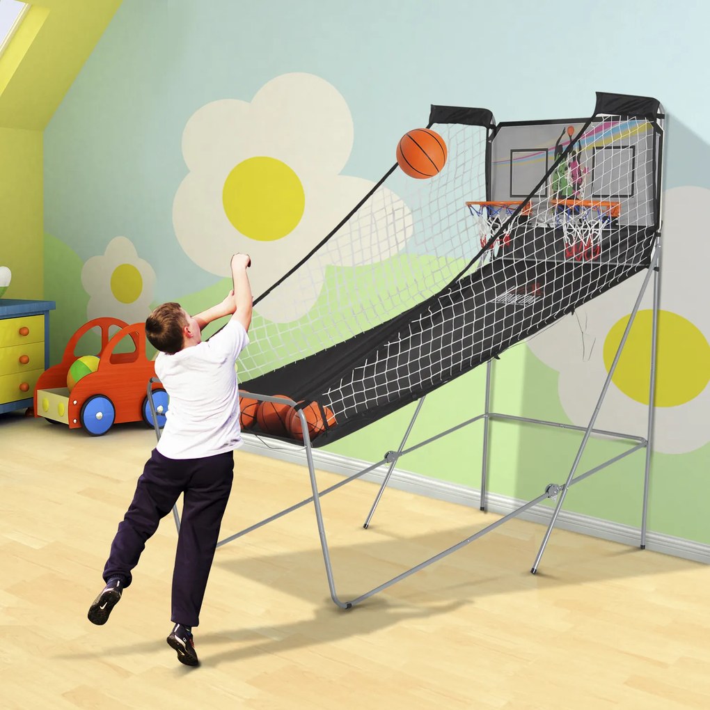 Conjunto de Cestos de Basquetebol Dobráveis e Portáteis de aço 205x110x205 cm Cor Preto e Branco