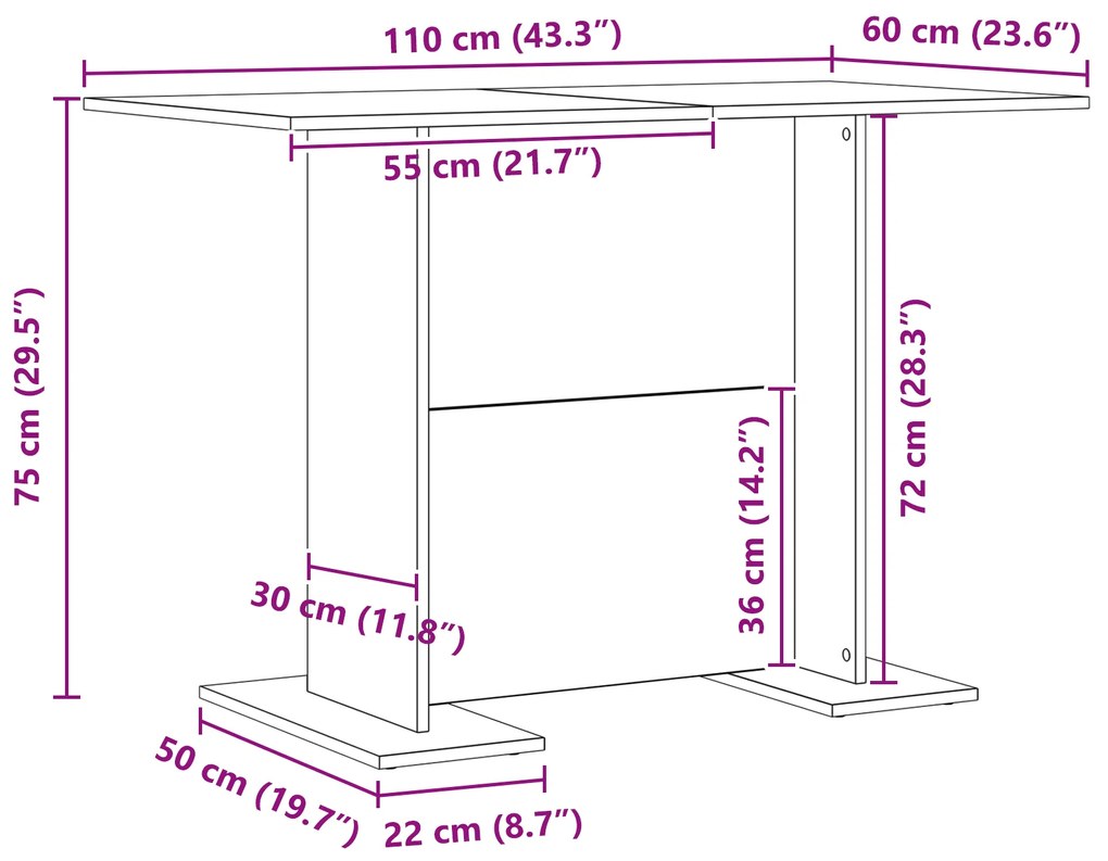 Mesa de Jantar vidaXL Artisan Oak 110x60x75 cm Madeira Engrenhada