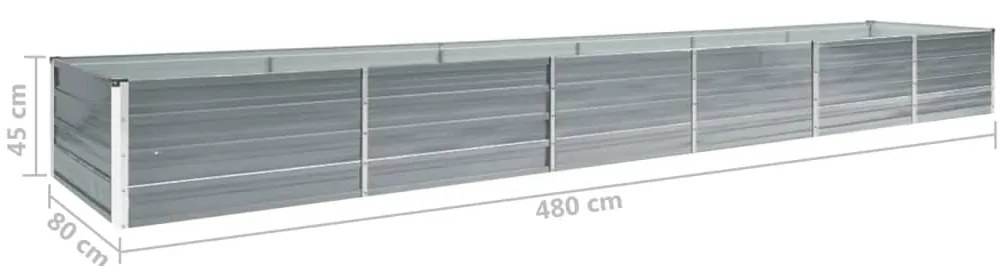 Canteiro elevado de jardim aço galvanizado 480x80x45cm cinzento