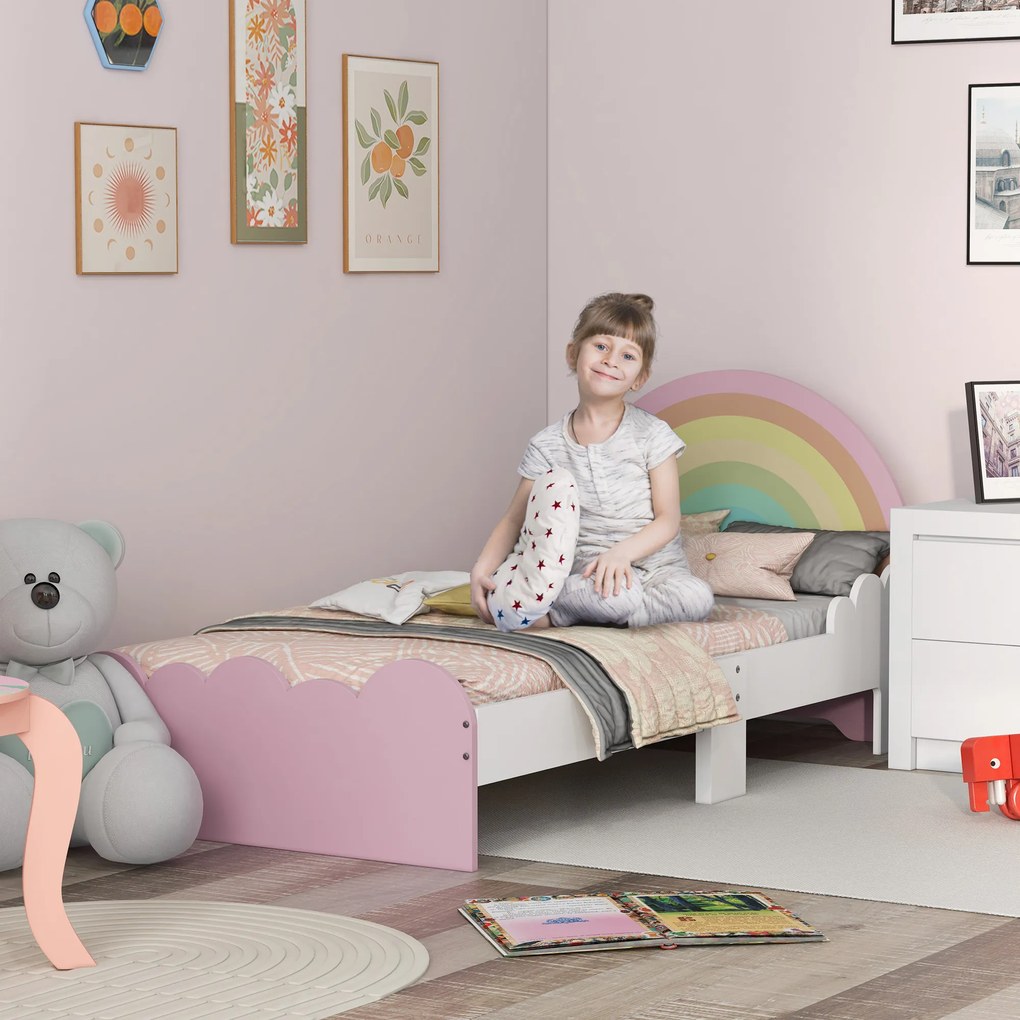 Cama para Crianças de 3-6 Anos 143x74x66 cm Cama Infantil de Madeira em Forma de Arco Íris Rosa