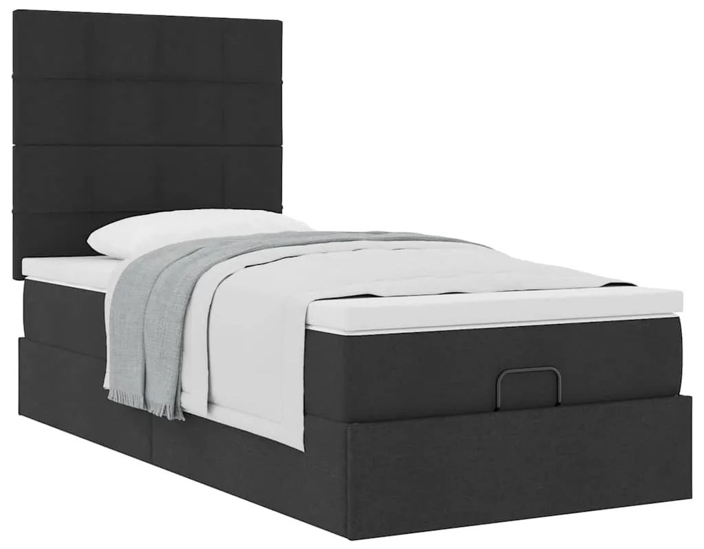 Cama otomana com colchão 90x200 cm tecido preto