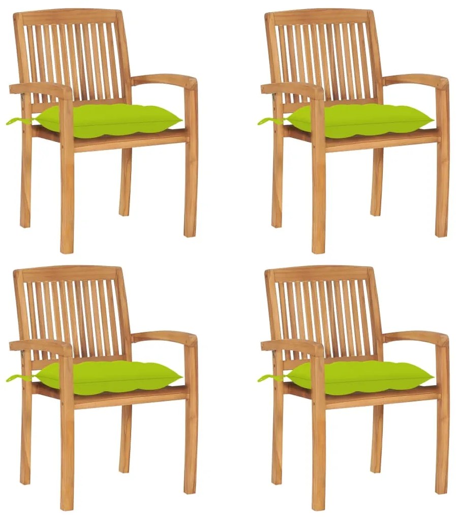 vidaXL Cadeiras de jardim empiháveis c/ almofadões 4 pcs teca maciça