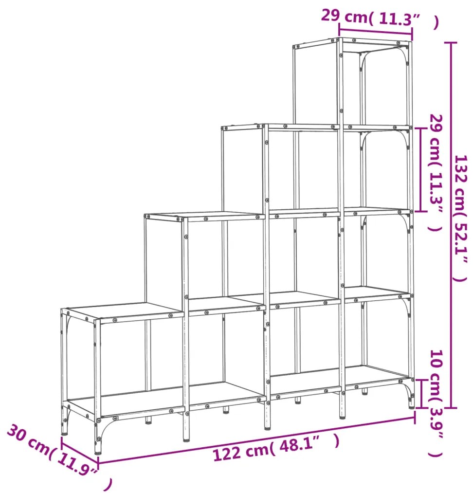 Estante 122x30x132 cm derivados de madeira e metal cinza sonoma