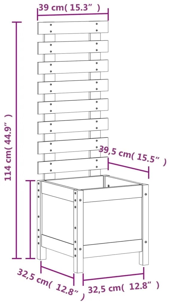 Vaso de jardim c/ suporte 39x39,5x114 cm pinho maciço branco