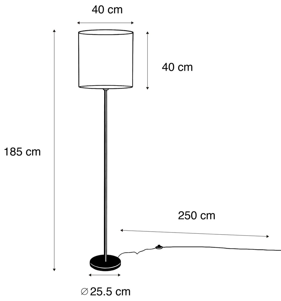 Candeeiro de Pé Preto com Abajur em Veludo Verde 40cm - Simplo