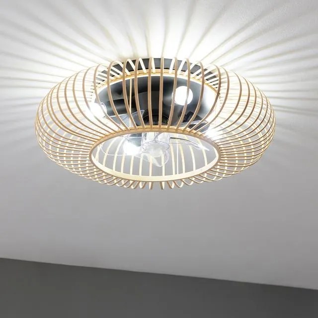 Ventoinha de teto EnergySilen LampAero 600 Natur WhiteWood  de design com motor DC, com uma potência de 20 W