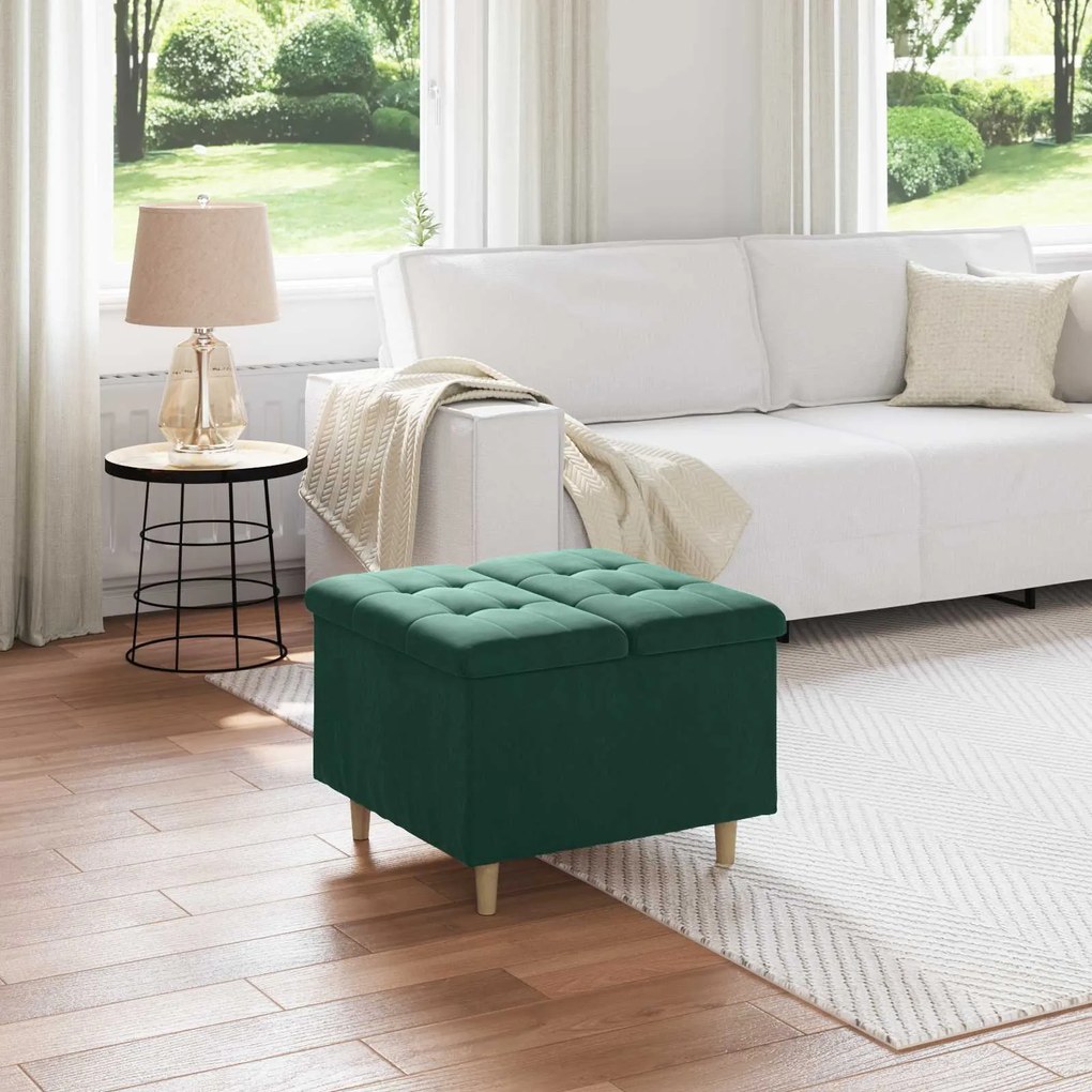 vidaXL Puff de armazenamento Verde Escuro 60 x 60 x 45 cm Veludo