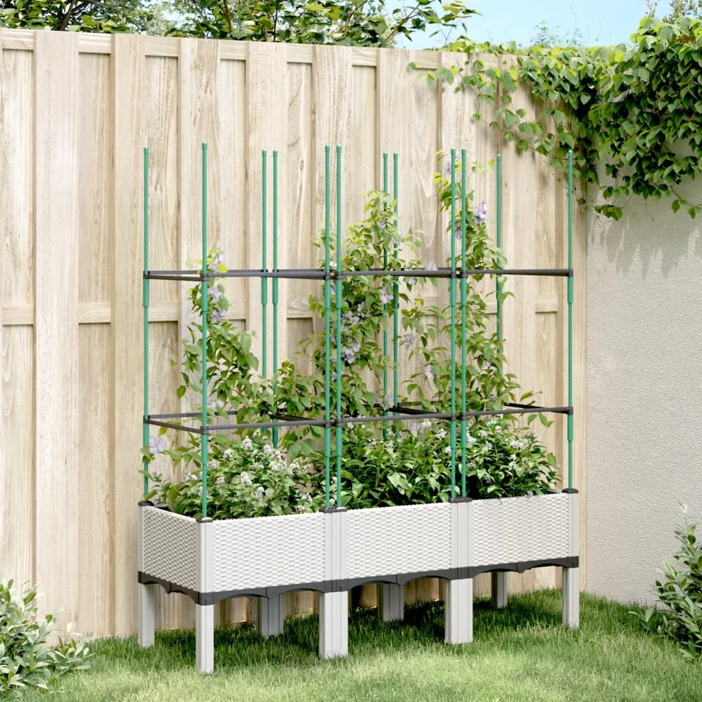 vidaXL Vaso/floreira de jardim c/ treliça 120x40x142,5 cm PP branco