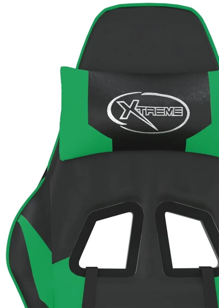 Cadeira gaming massagens couro artificial preto e verde