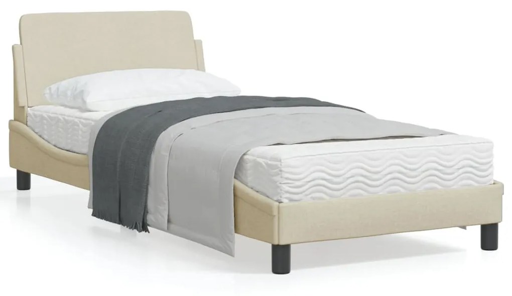 vidaXL Estrutura cama c/ cabeceira sem colchão tecido 90x200 cm creme