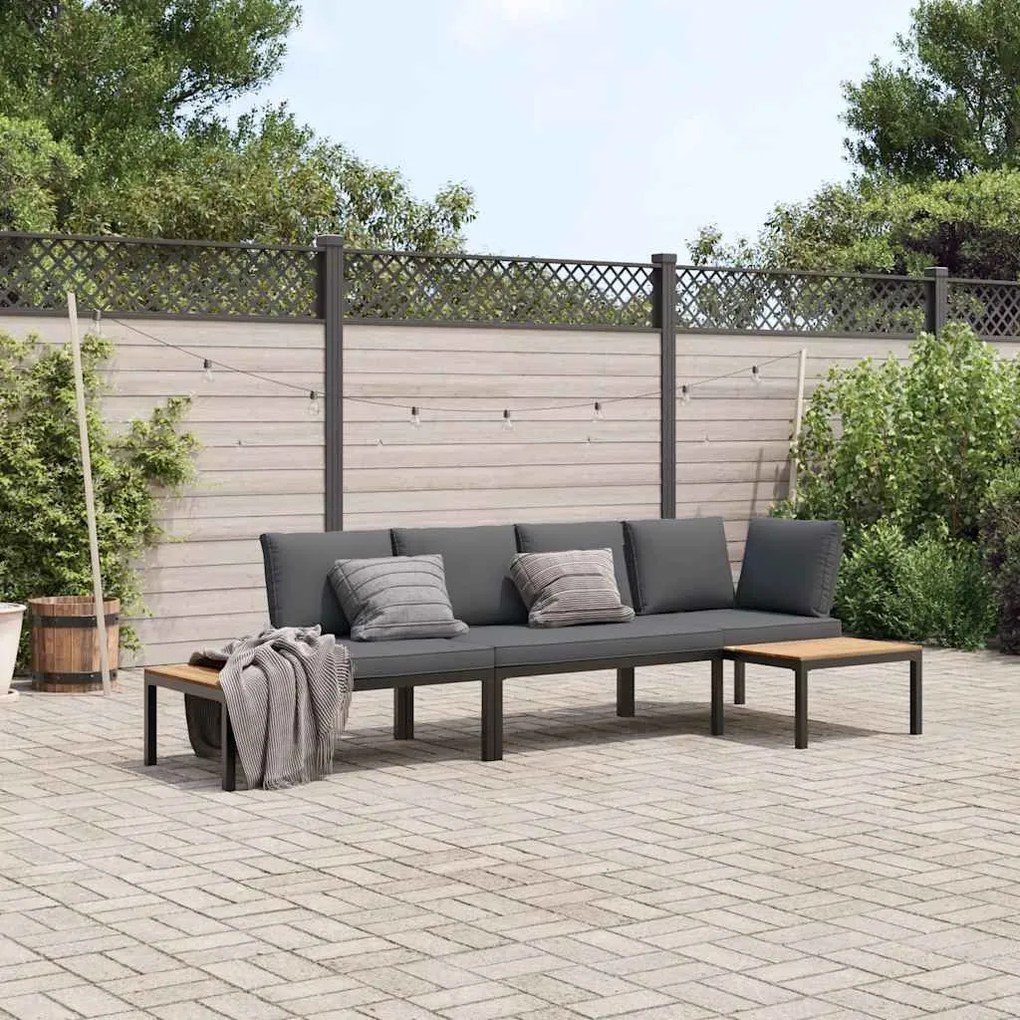vidaXL 3 pcs conjunto de sofás p/ jardim c/ almofadões alumínio preto