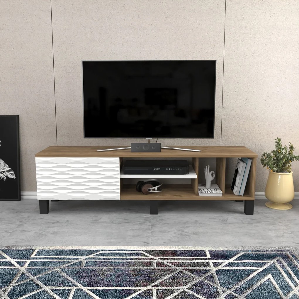 Móvel TV Olyo – Nogueira e Branco – 140 cm x 35 cm x 40,3 cm