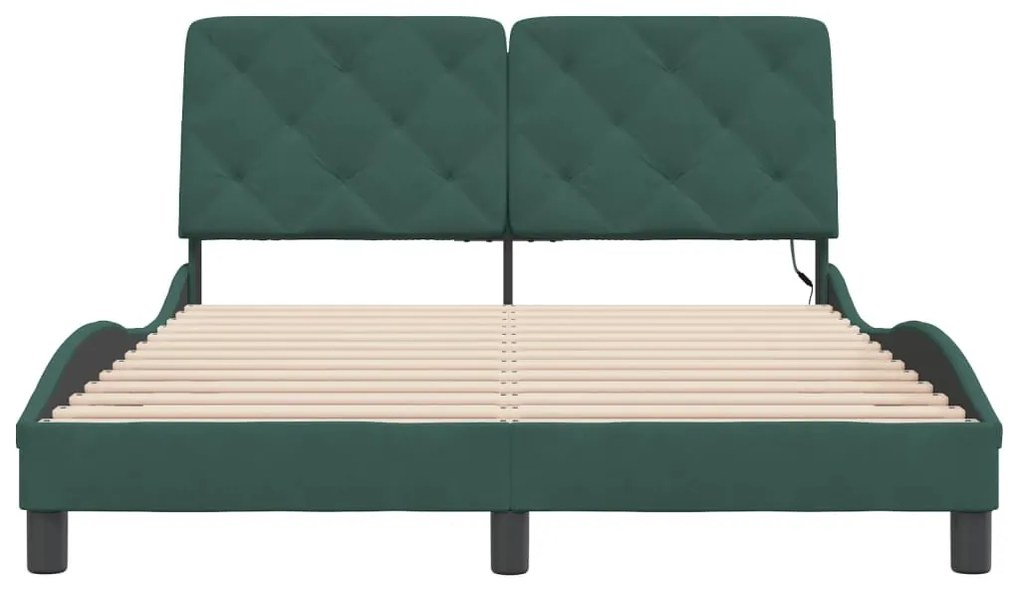 Estrutura de cama c/ luzes LED 140x190 cm veludo verde-escuro