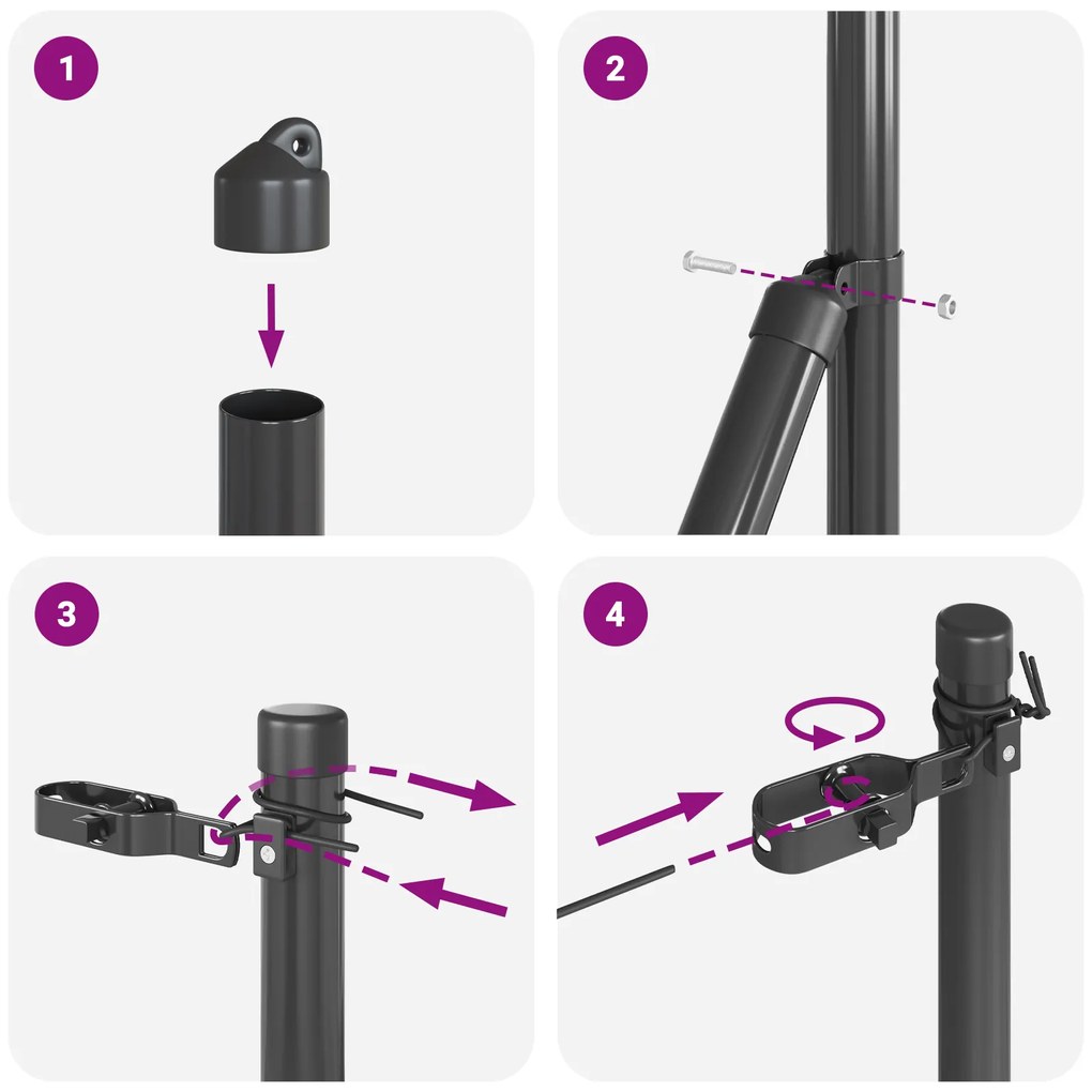 Postes de Cerca vidaXL 52 pcs Cinza Ø32 mm 150 cm Aço Galvanizado
