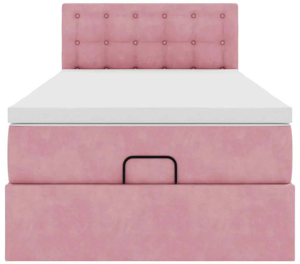 Estrutura de cama otomana com colchão rosa 90x200cm veludo