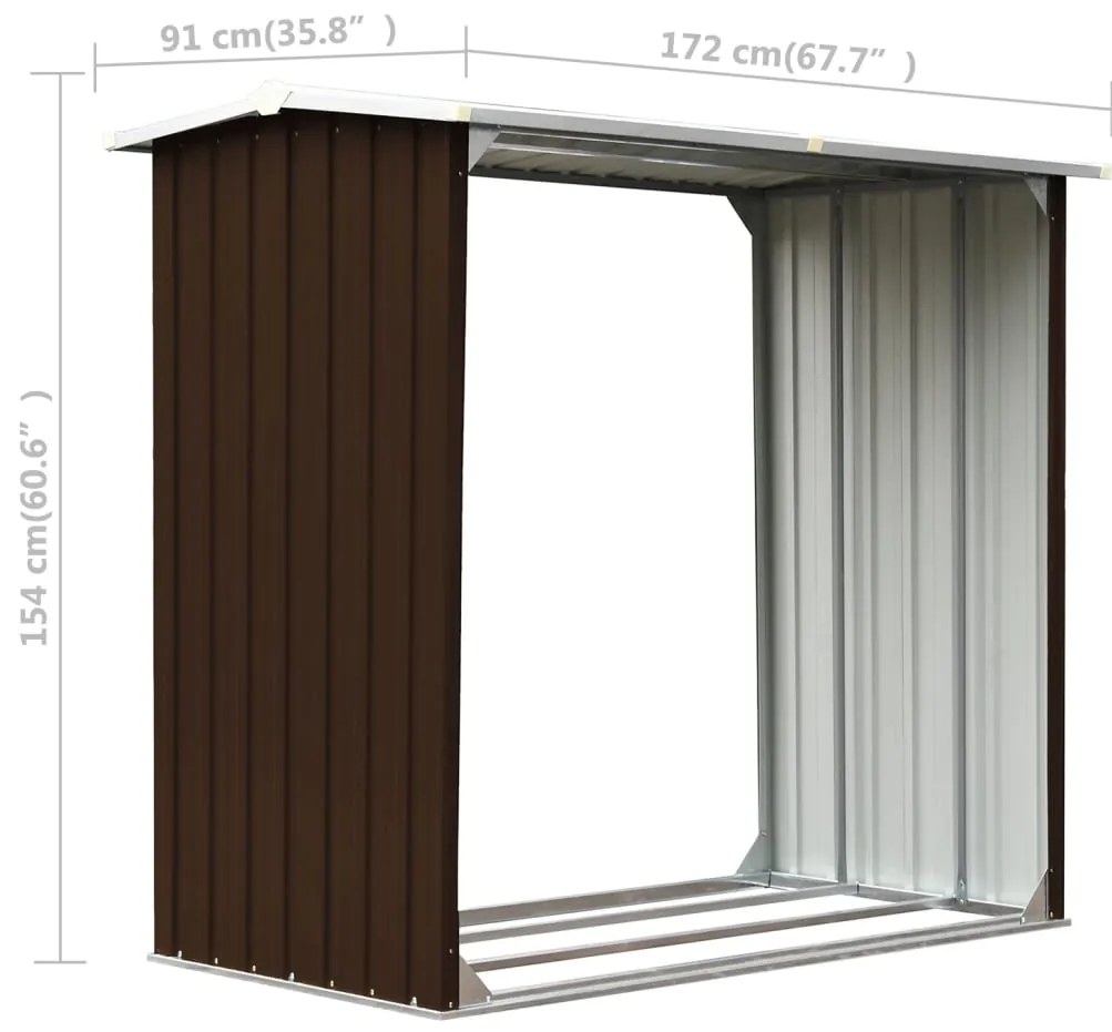 Abrigo para arrumação de troncos aço 172x91x154 cm castanho