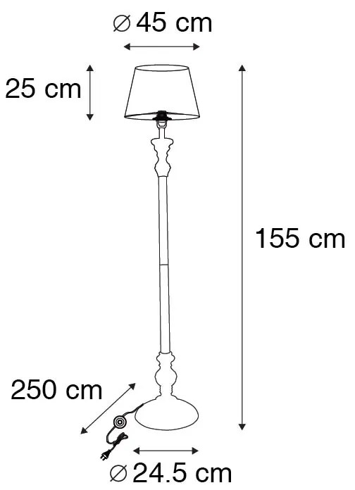 Candeeiro de pé com cúpula de 45 cm preto com interior dourado - Classico Clássico / Antigo