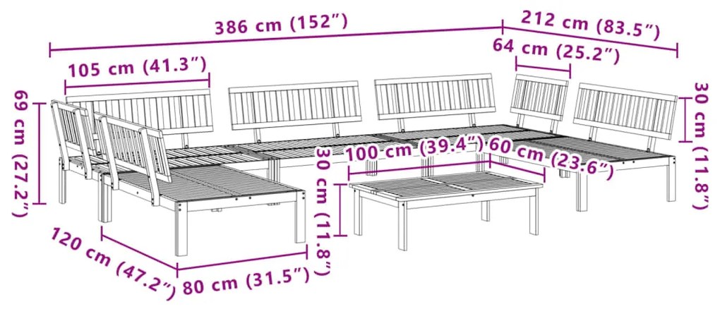 6 pcs conjunto de móveis de paletes p/ jardim acácia maciça