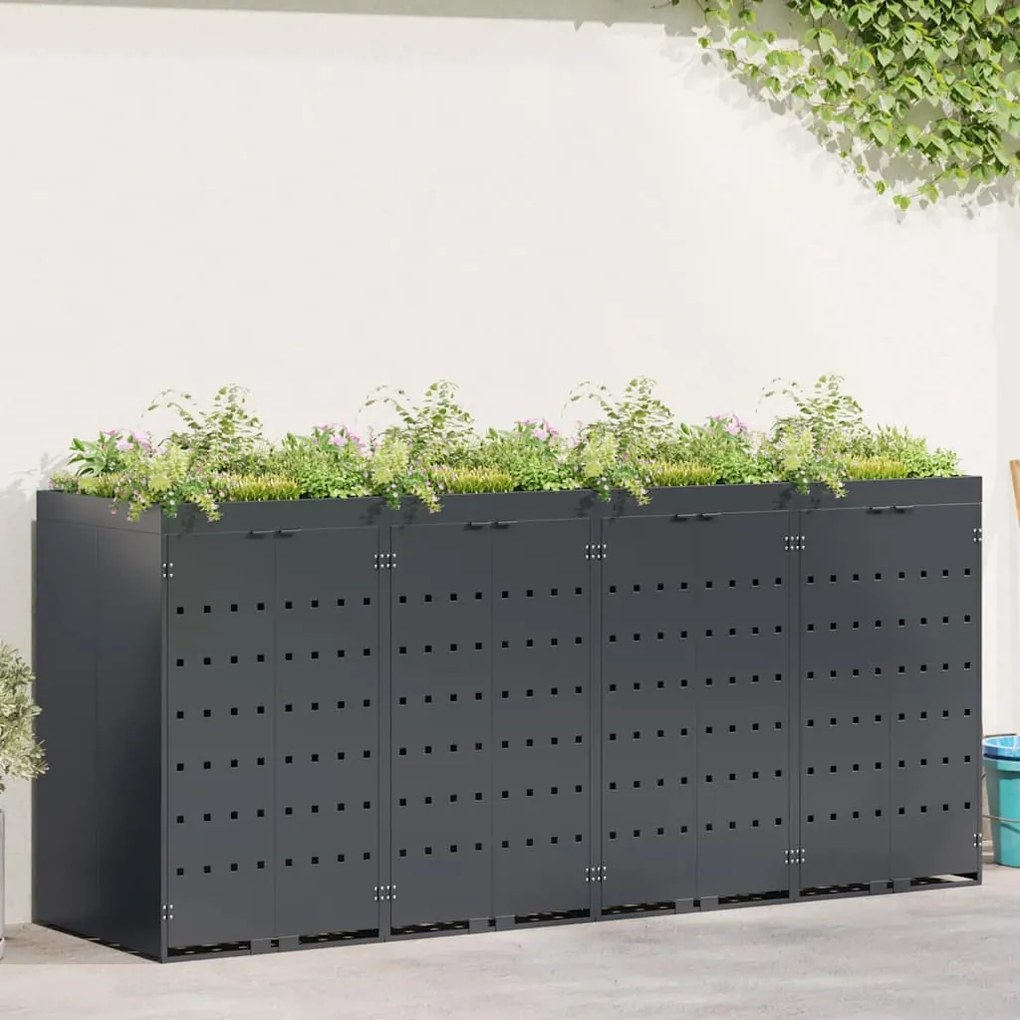 vidaXL Armazenamento para Lixeiras Móveis para 4 Caçambas Antracite